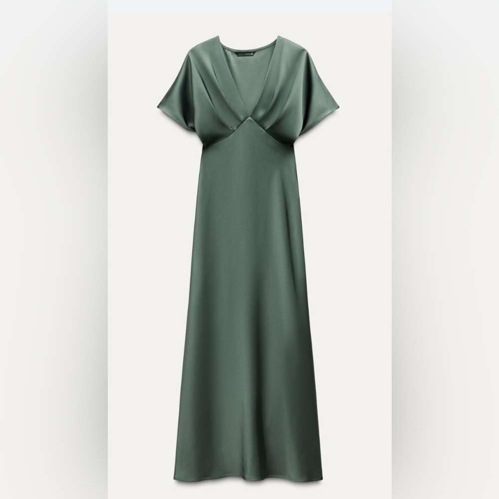 Zara Satin Midi Dress in Green